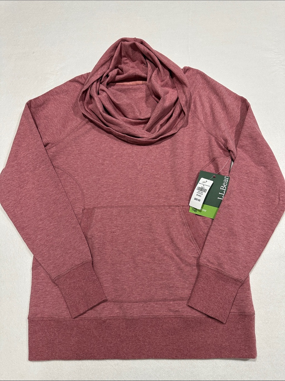 NWT L.L. Bean Women's Cowl-Neck Sweater Hoodie in Rose Heather, Size M